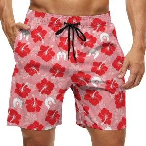 Hibiscus flowers with Dhari (Royal Pink) on Men's Board Shorts