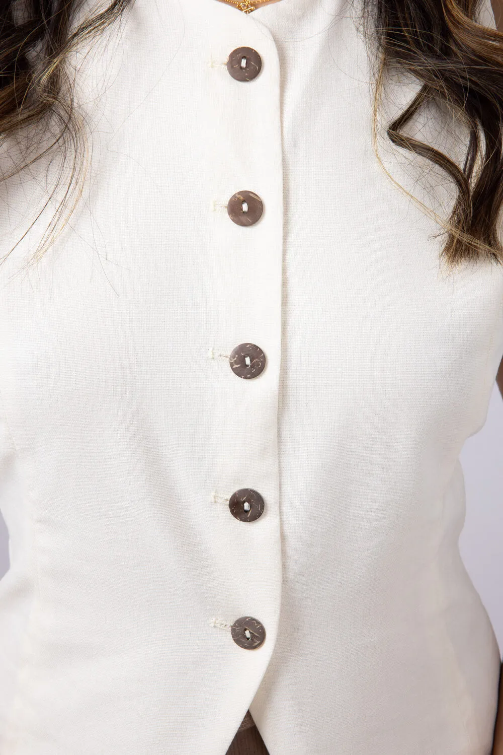High Neck Button Up Vest for Women in Natural | MT1661-NATURAL
