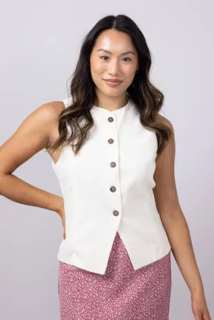 High Neck Button Up Vest for Women in Natural | MT1661-NATURAL