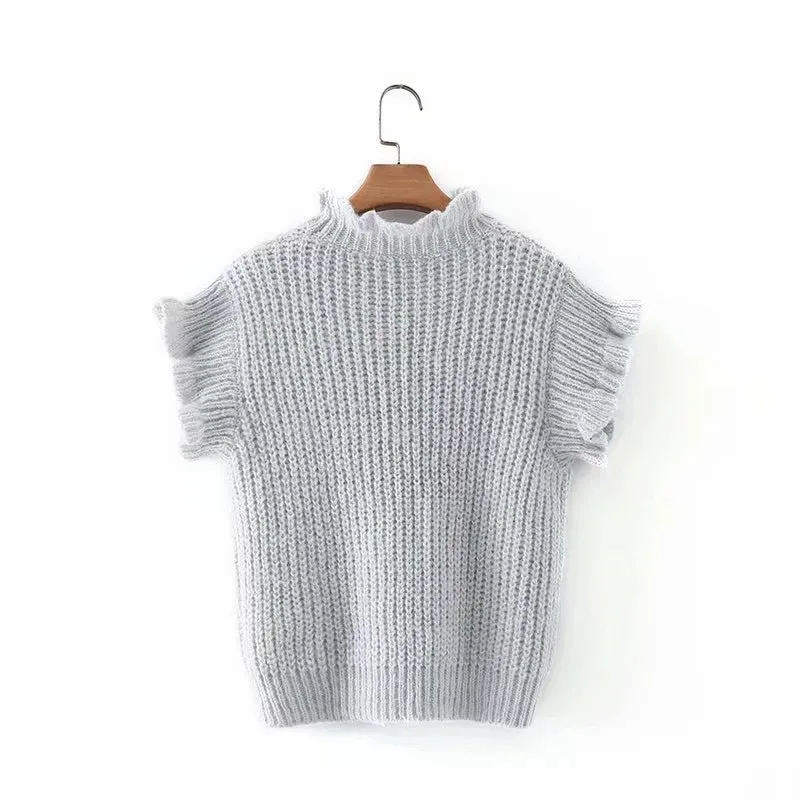 Hollow-out Knit Ruffled Vest Sweaters Blouse