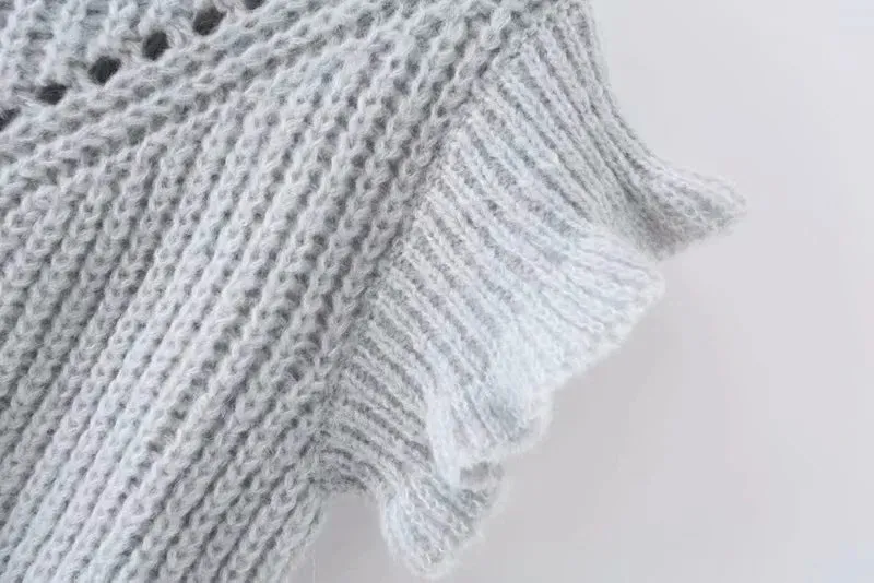 Hollow-out Knit Ruffled Vest Sweaters Blouse
