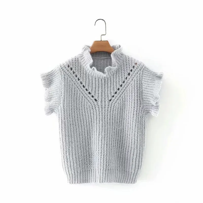 Hollow-out Knit Ruffled Vest Sweaters Blouse