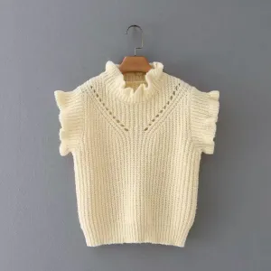 Hollow-out Knit Ruffled Vest Sweaters Blouse