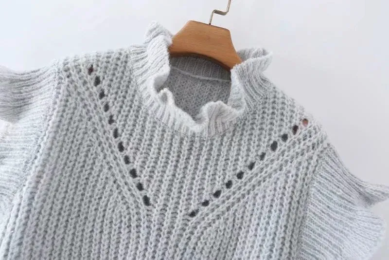 Hollow-out Knit Ruffled Vest Sweaters Blouse