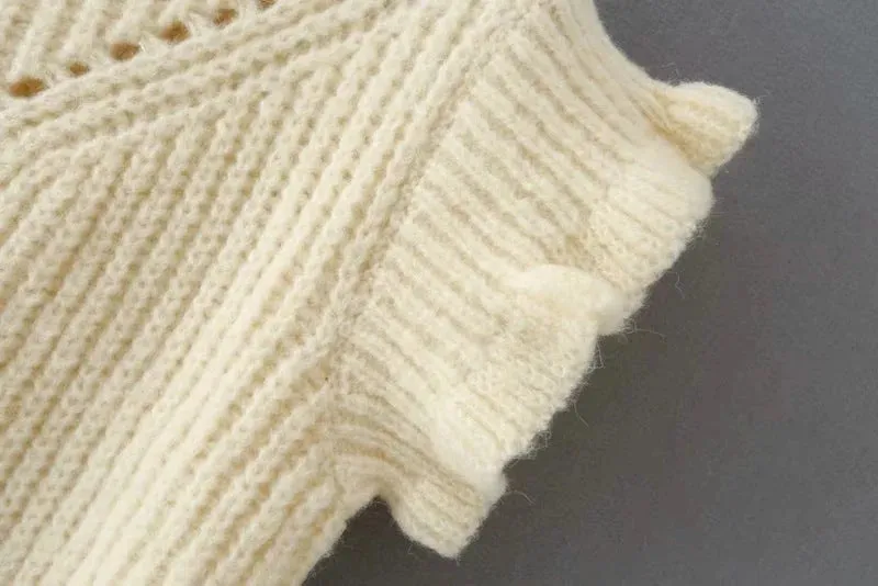 Hollow-out Knit Ruffled Vest Sweaters Blouse