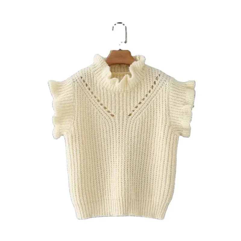 Hollow-out Knit Ruffled Vest Sweaters Blouse