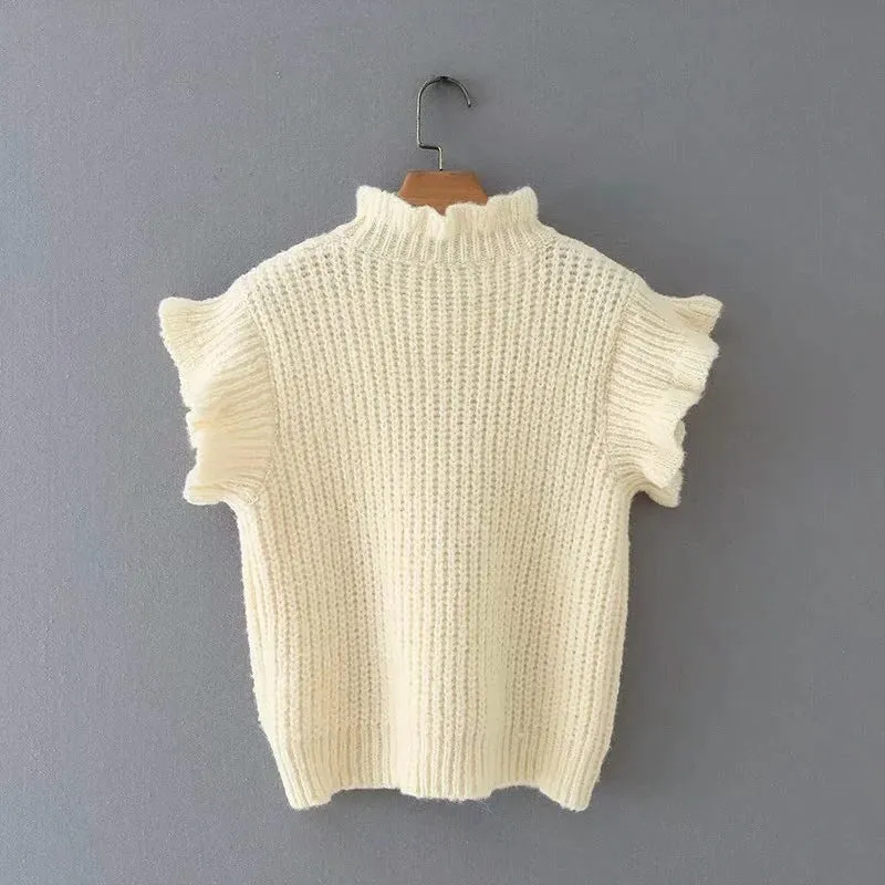 Hollow-out Knit Ruffled Vest Sweaters Blouse