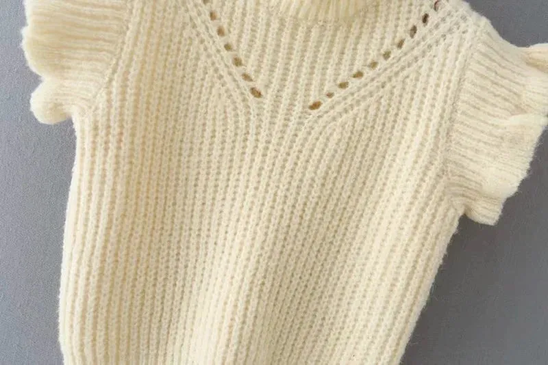 Hollow-out Knit Ruffled Vest Sweaters Blouse
