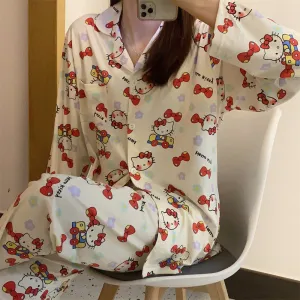 INSTOCK-Cotton KT cat cartoon girl long-sleeved pajamas