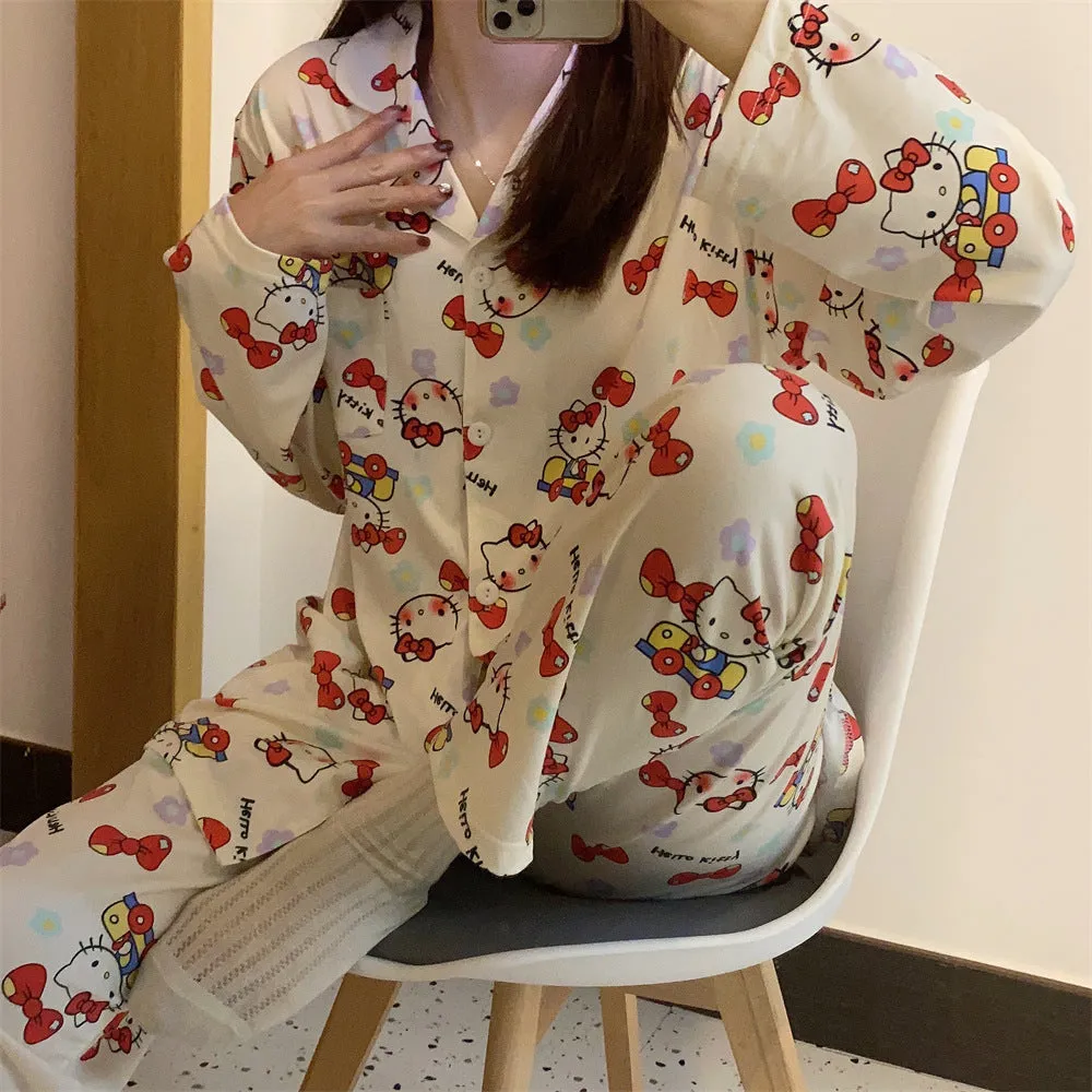 INSTOCK-Cotton KT cat cartoon girl long-sleeved pajamas