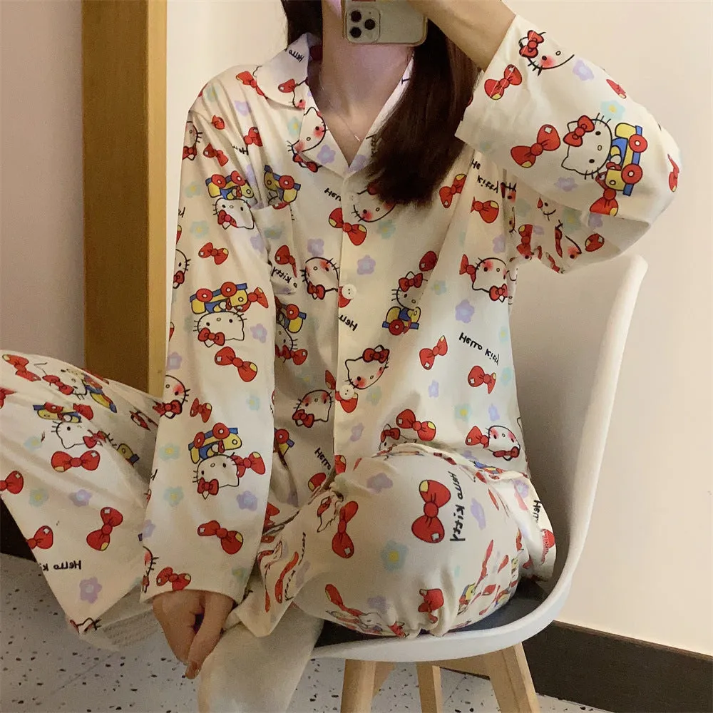 INSTOCK-Cotton KT cat cartoon girl long-sleeved pajamas