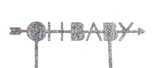 Iridescent Rainbow Glitter Oh Baby Laser Cut Acrylic Cake Topper
