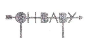 Iridescent Rainbow Glitter Oh Baby Laser Cut Acrylic Cake Topper