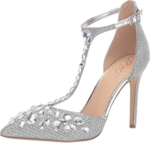 Jewel Badgley Mischka Women's UMAY Shoe, Silver Fabric, 7 M US