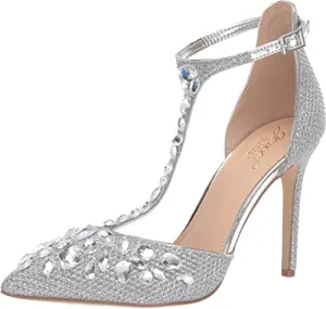 Jewel Badgley Mischka Women's UMAY Shoe, Silver Fabric, 7 M US