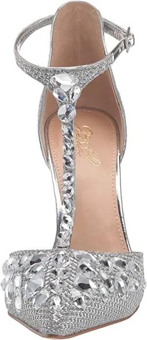 Jewel Badgley Mischka Women's UMAY Shoe, Silver Fabric, 7 M US