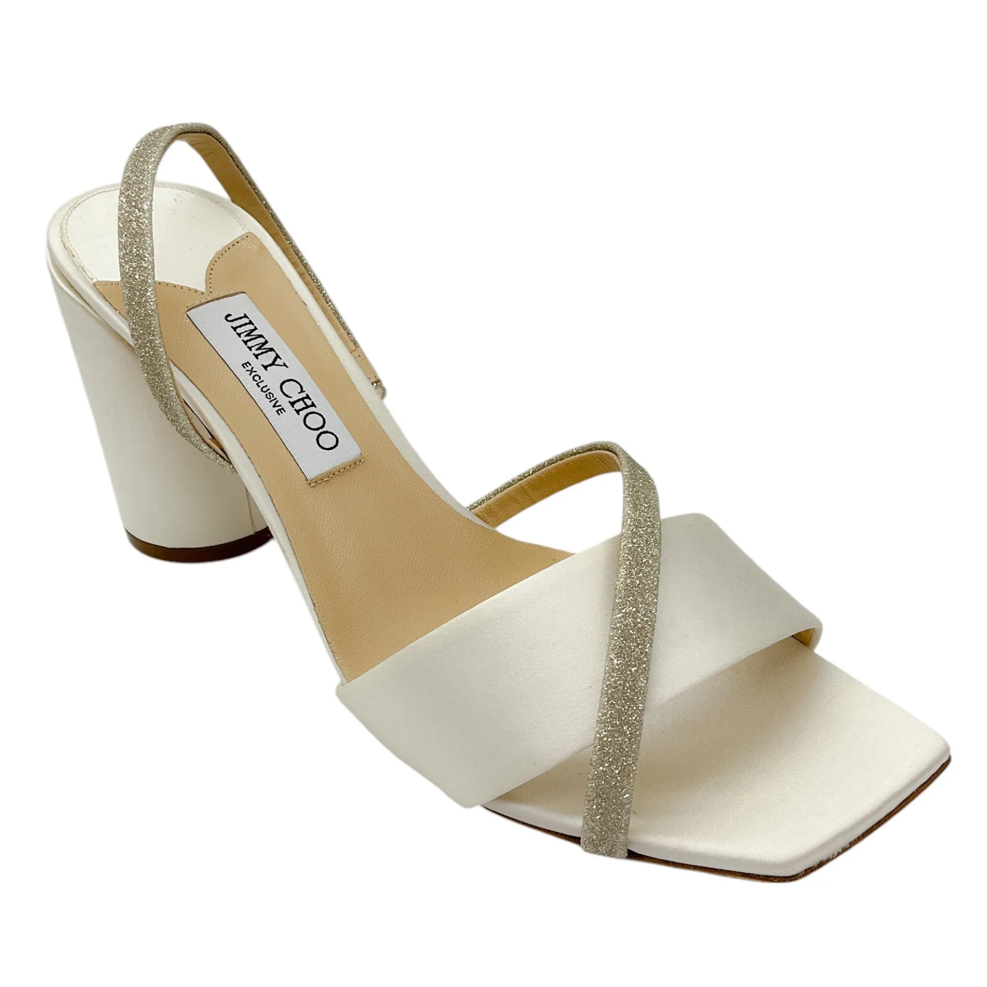 Jimmy Choo Ivory Glitter Satin Sandals