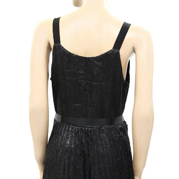 Joie Itara Sequin Black Mini Dress Embellished Wrap Slip Cocktail M NWD