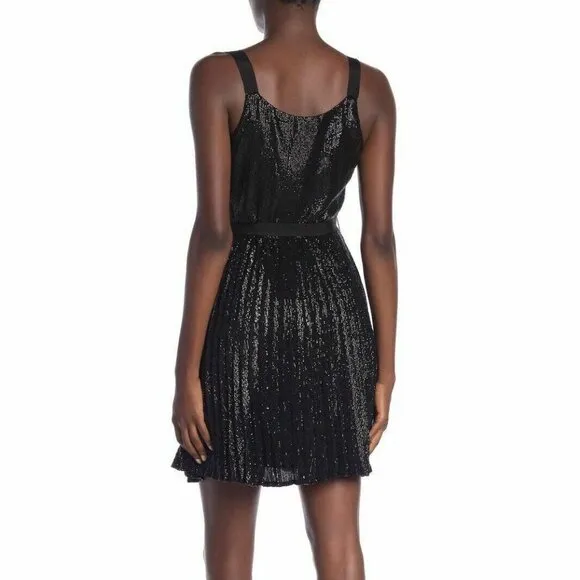 Joie Itara Sequin Black Mini Dress Embellished Wrap Slip Cocktail M NWD