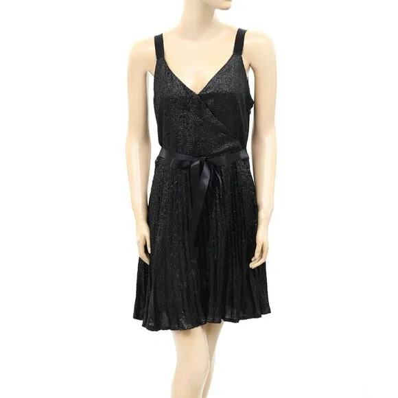 Joie Itara Sequin Black Mini Dress Embellished Wrap Slip Cocktail M NWD