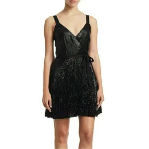 Joie Itara Sequin Black Mini Dress Embellished Wrap Slip Cocktail M NWD
