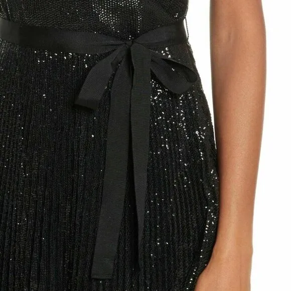 Joie Itara Sequin Black Mini Dress Embellished Wrap Slip Cocktail M NWD