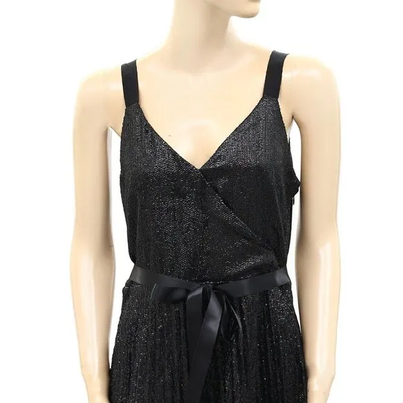 Joie Itara Sequin Black Mini Dress Embellished Wrap Slip Cocktail M NWD