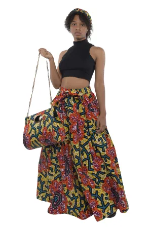 Kente Long Maxi Skirt With Handbag