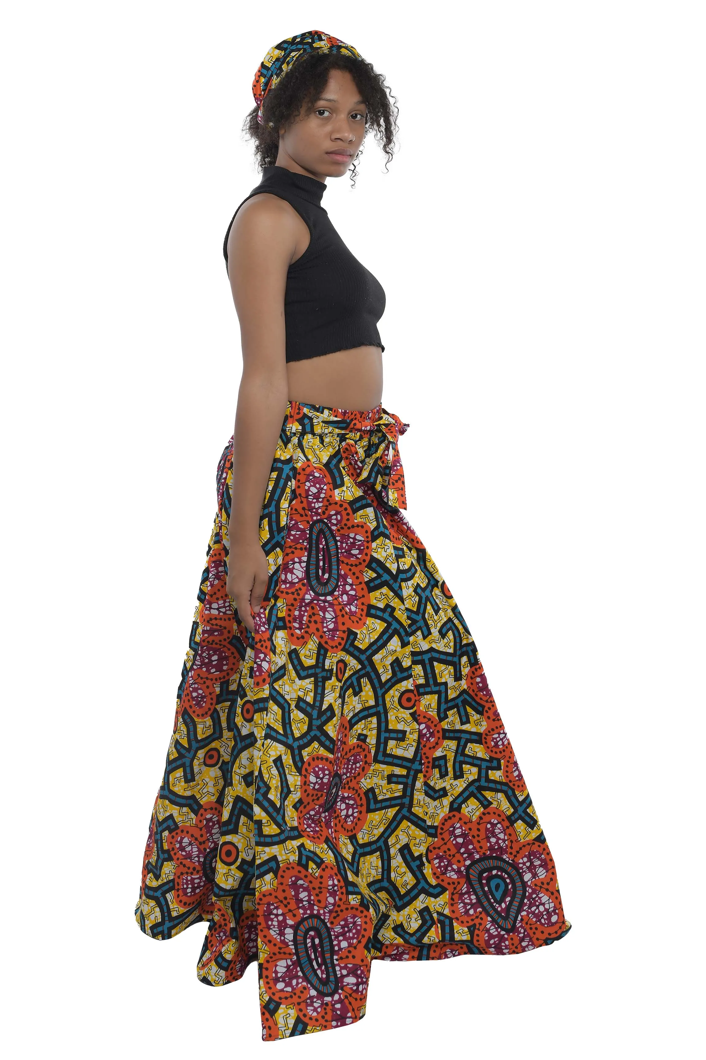 Kente Long Maxi Skirt With Handbag