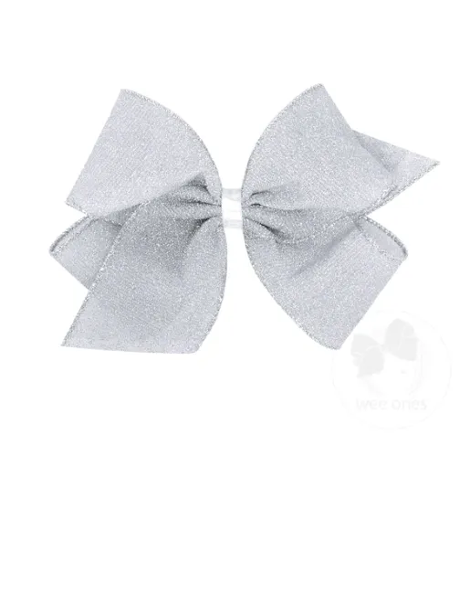 King Party Glitter Bow Grosgrain - Silver