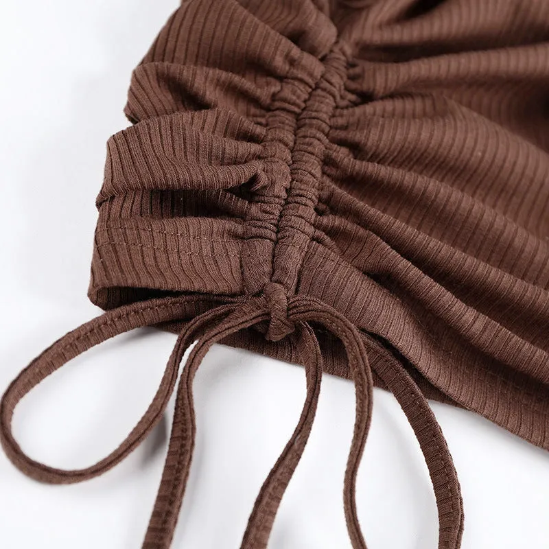 Knit High Collar Drawstring Sweaters Crop Tops Blouses