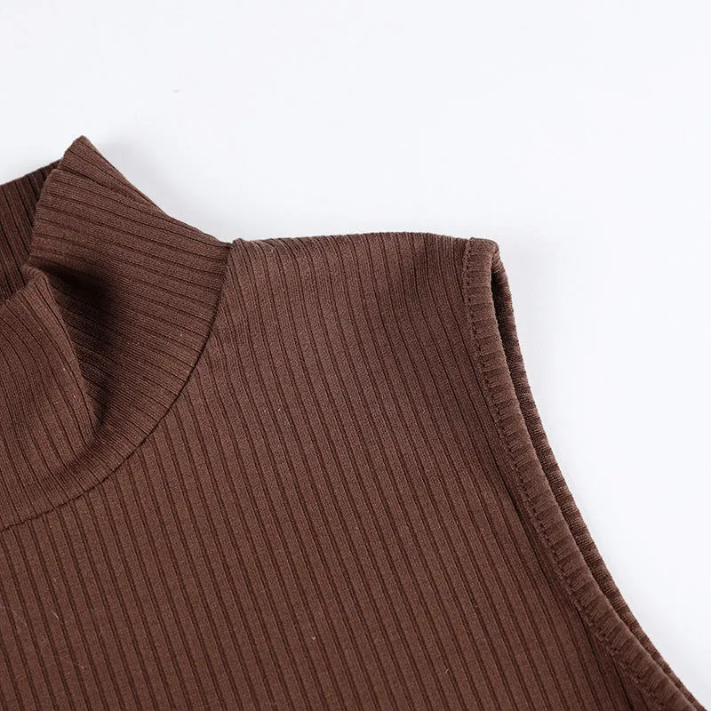 Knit High Collar Drawstring Sweaters Crop Tops Blouses