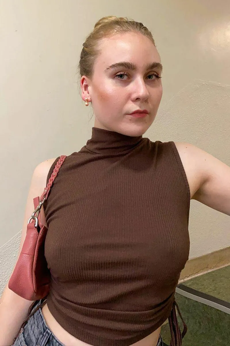 Knit High Collar Drawstring Sweaters Crop Tops Blouses