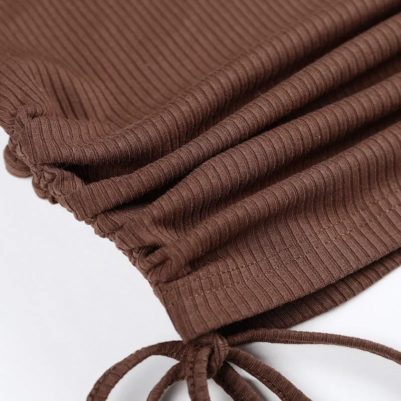 Knit High Collar Drawstring Sweaters Crop Tops Blouses