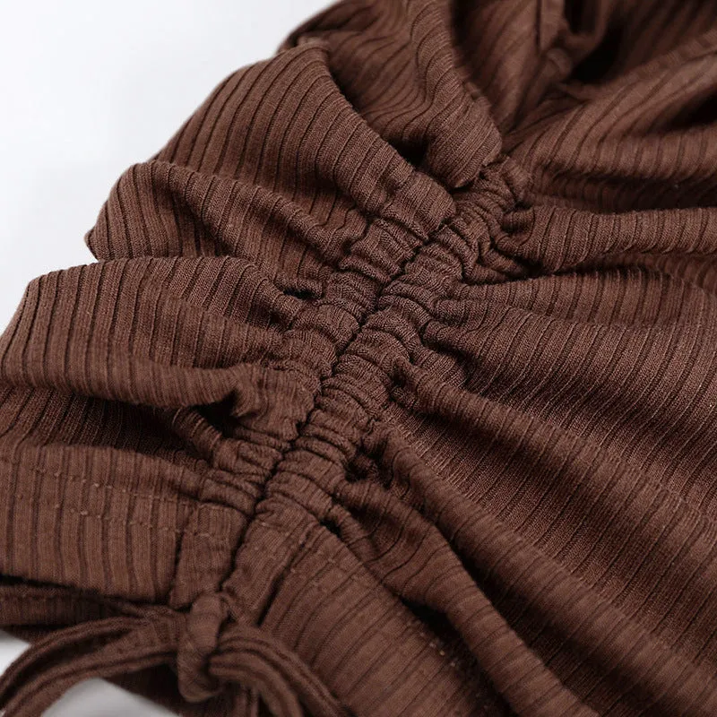 Knit High Collar Drawstring Sweaters Crop Tops Blouses