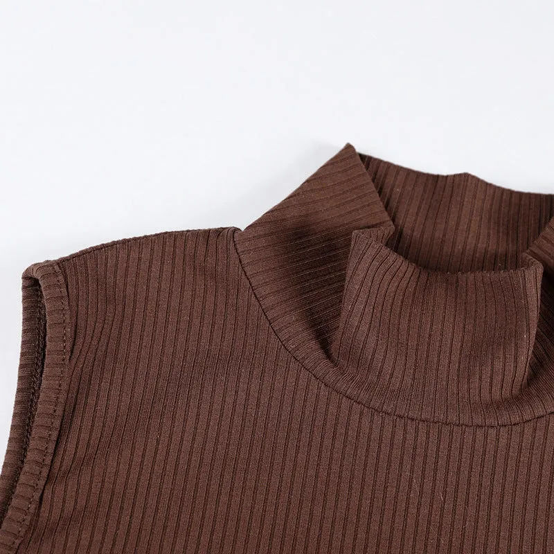 Knit High Collar Drawstring Sweaters Crop Tops Blouses