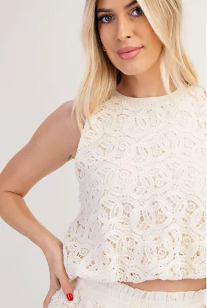 Lace Bubble Tank-Cream