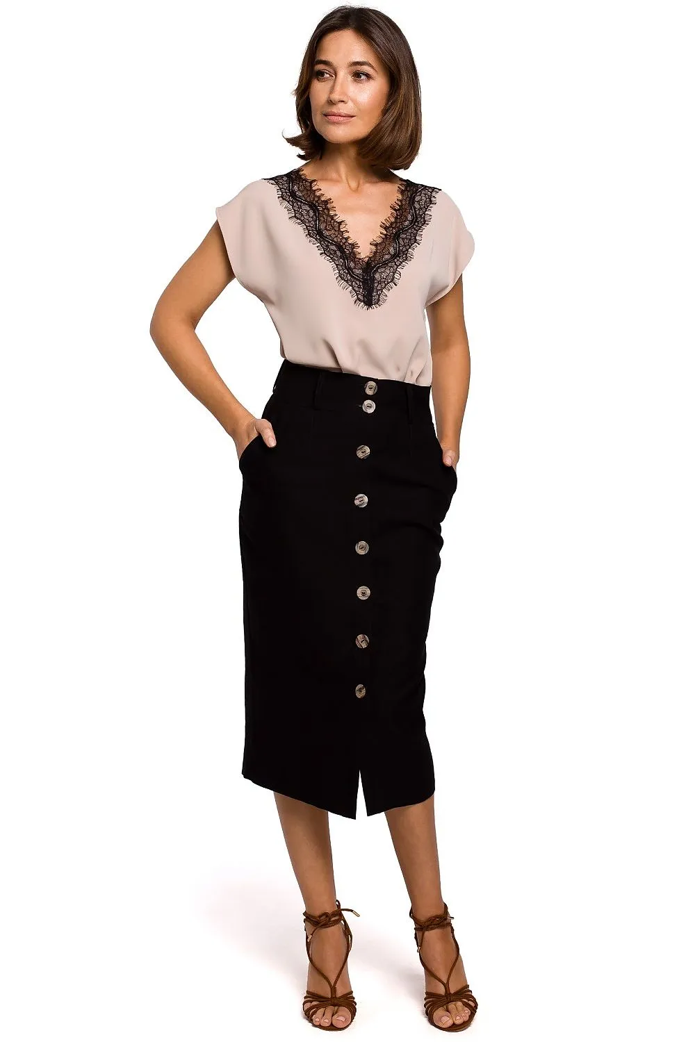 Lace-Trimmed Sleek Blouse