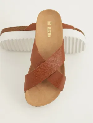 Ladies Criss Cross Platform Sandal - Tan