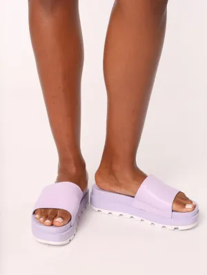 Ladies Double Colour Plain Platform Slide - Lilac