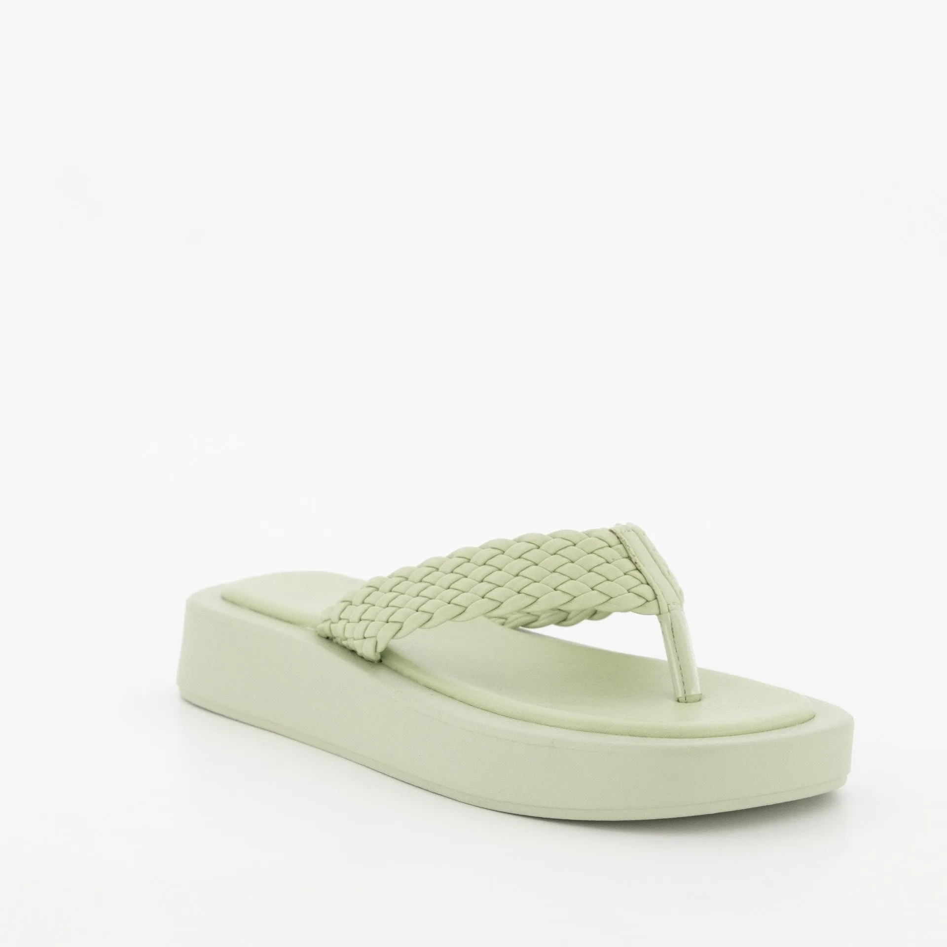Ladies Platform Braided Thong Sandal - Sage