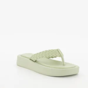 Ladies Platform Braided Thong Sandal - Sage