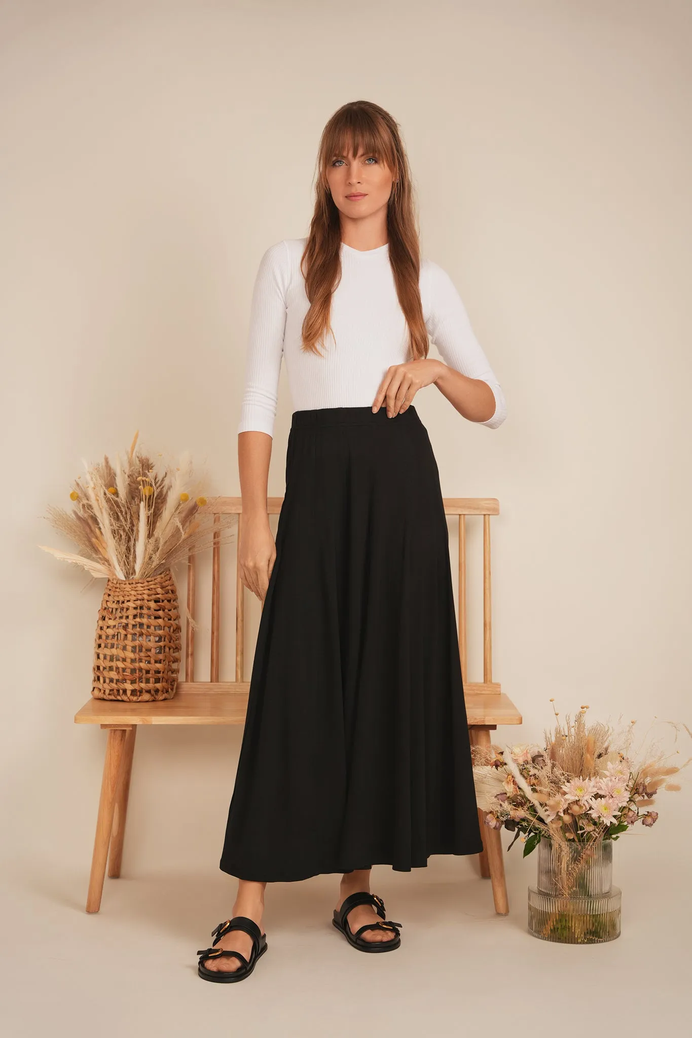 Ladies Ribbed Maxi Panel Skirt
