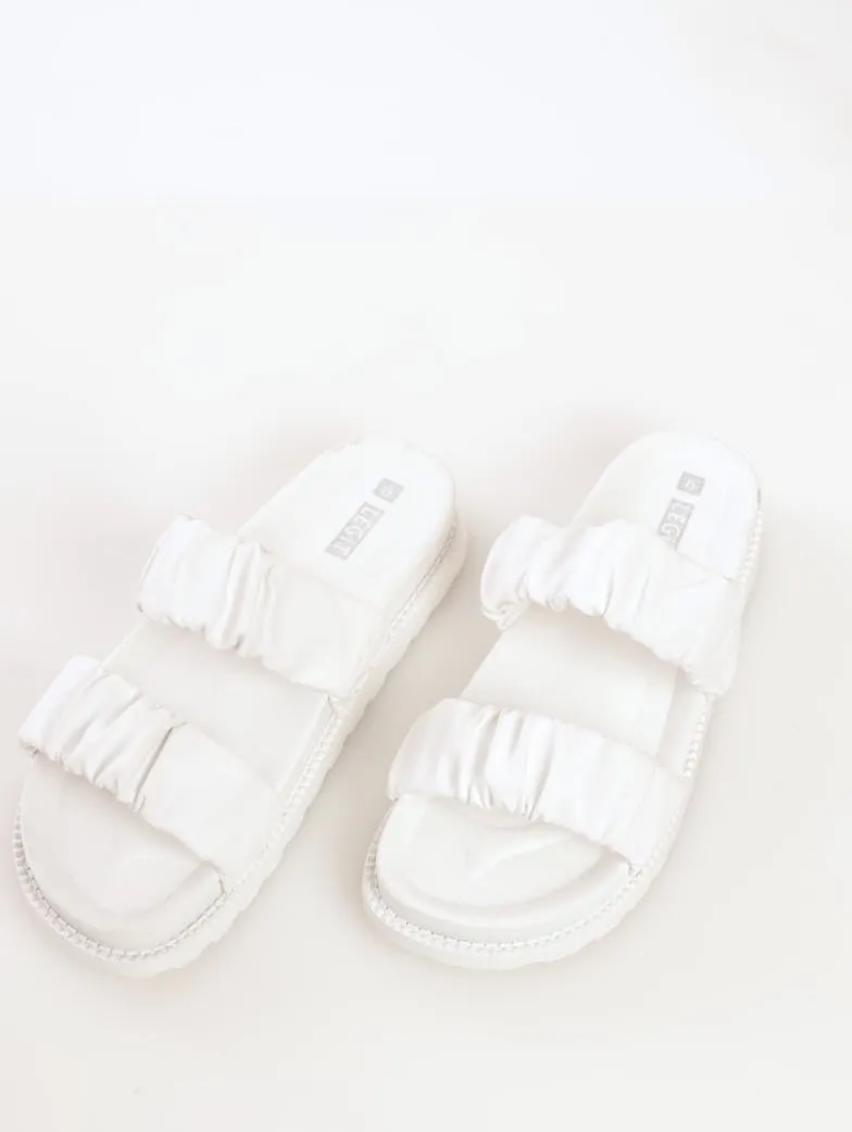 Ladies Rouched Two Strap Cleated Platform Sandal - White