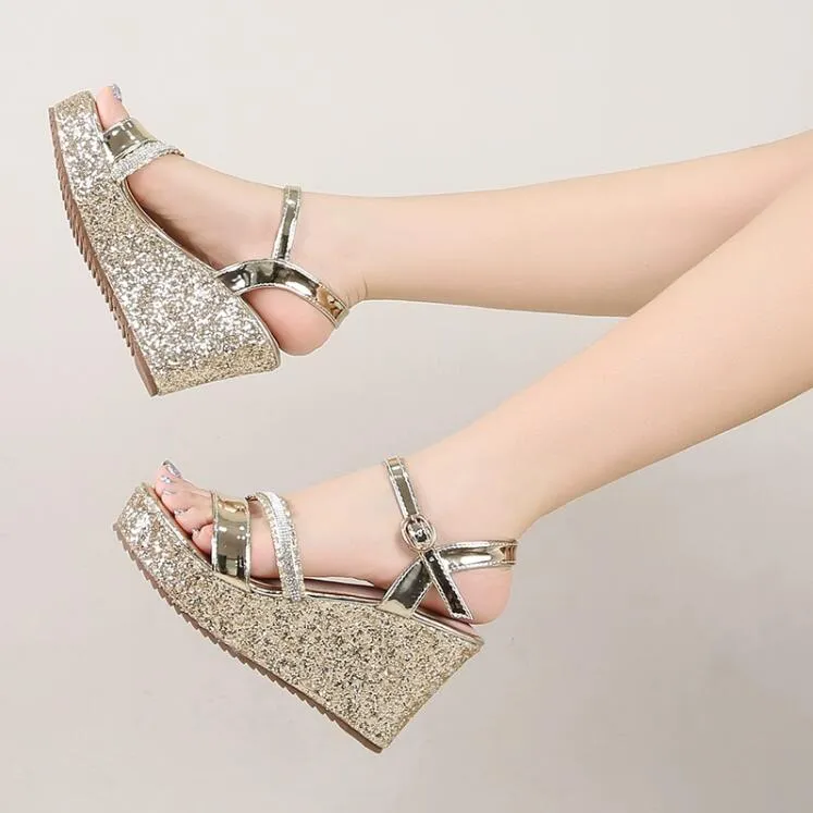 Ladies Small Feet Glitter Wedge Heel Sandals MS381