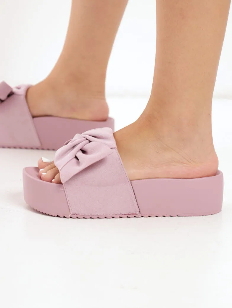 Ladies Twisted Upper Platform Moulded Slide Sandal - Dark Blush