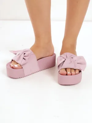Ladies Twisted Upper Platform Moulded Slide Sandal - Dark Blush