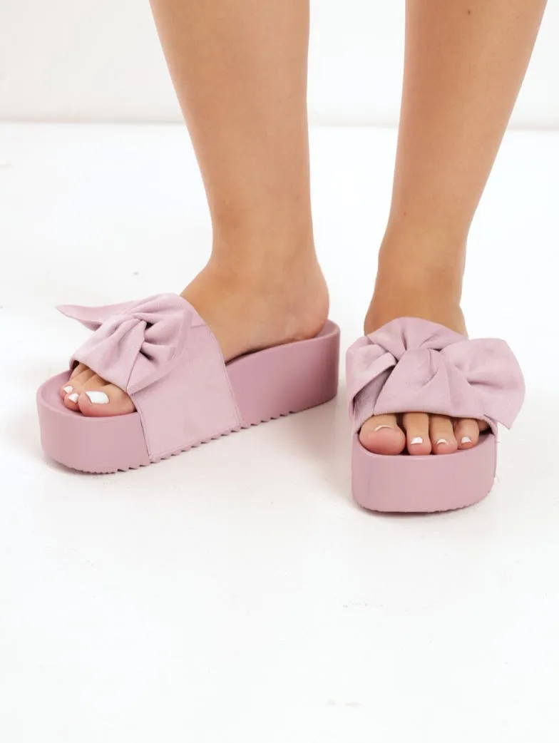 Ladies Twisted Upper Platform Moulded Slide Sandal - Dark Blush