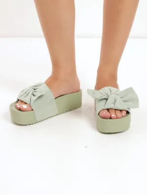 Ladies Twisted Upper Platform Moulded Slide Sandal - Sage