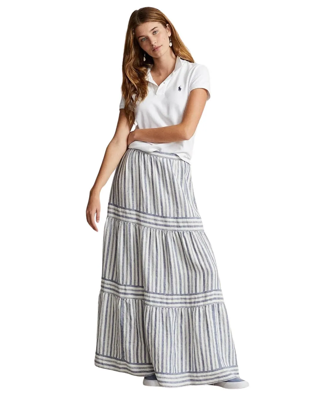Lauren By Ralph Lauren Blue Maxi Striped Skirt